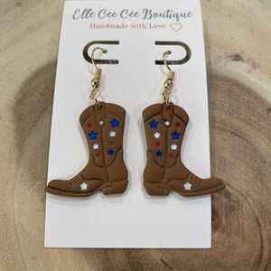 NWT Red, White, and Blue Boot Earrings--Handmade Polymer Clay Earrings